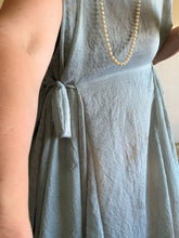 Load image into Gallery viewer, Celadon Mist Circle Tie Dress — Hand-Dyed Cupro with Sparkle Pinstripe, One Size