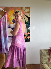 Load image into Gallery viewer, Hand-Dyed Orchid Violet Seersucker Bias Cut Midi Dress