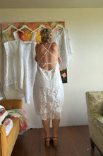 Load image into Gallery viewer, Full length front view of antique tablecloth slip dress
