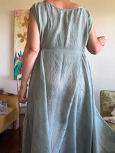 Load image into Gallery viewer, Celadon Mist Circle Tie Dress — Hand-Dyed Cupro with Sparkle Pinstripe, One Size