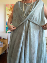 Load image into Gallery viewer, Celadon Mist Circle Tie Dress — Hand-Dyed Cupro with Sparkle Pinstripe, One Size