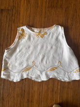 Load image into Gallery viewer, Antique Linen Tablecloth Crop Top — Gold Cross-Stitch