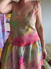 Load image into Gallery viewer, Hand-Dyed Neon Rainbow Seersucker Bias Cut Mini Dress