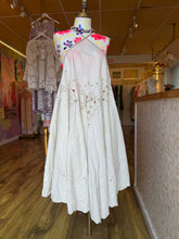 Load image into Gallery viewer, Side view of vintage linen cutwork embroidery dress