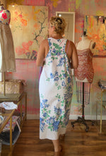 Load image into Gallery viewer, Back view of vintage lilac floral tablecloth maxi tank dress