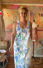 Load image into Gallery viewer, Front view of vintage lilac floral tablecloth maxi tank dress