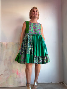 Tiered dress made from vintage silks