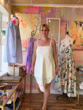 Load image into Gallery viewer, Back view of vintage hand embroidered linen tablecloth dress