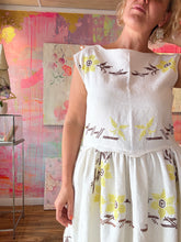 Load image into Gallery viewer, Boxy tank dress with cross stitched yellow and brown flowers 250911