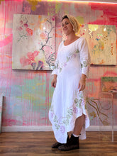 Load image into Gallery viewer, Bias corner dress made from cross stitched linen tablecloth 250934