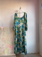 Load image into Gallery viewer, Long sleeve drop waist dress in silk/rayon burnout