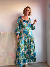 Load image into Gallery viewer, Long sleeve drop waist dress in silk/rayon burnout
