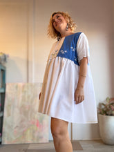 Load image into Gallery viewer, shirt dress with gathered skirt made from vintage materials 25024