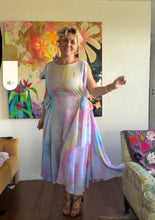 Load image into Gallery viewer, 26202 Maui Sunrise wrap dress — arms raised, flowing silhouette