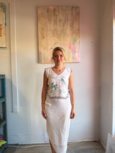 Load image into Gallery viewer, crane tank made from vintage table runner 25001