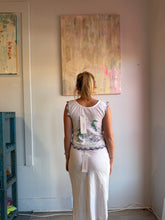 Load image into Gallery viewer, crane tank made from vintage table runner 25001