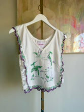 Load image into Gallery viewer, crane tank made from vintage table runner 25001