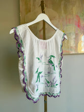 Load image into Gallery viewer, crane tank made from vintage table runner 25001
