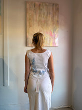 Load image into Gallery viewer, embroidered blue flower tank