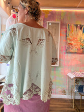 Load image into Gallery viewer, 26062 Hand-Dyed Vintage Embroidered Cutwork Tablecloth Top