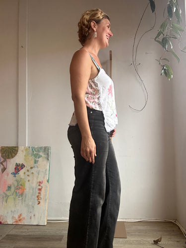 Up-cycled embroidered linen top