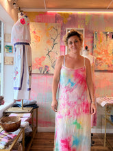 Load image into Gallery viewer, Front view of model wearing hand-dyed textured cupro slip dress
