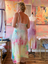 Load image into Gallery viewer, Side view of hand-dyed textured cupro slip dress and straight-grain silhouette