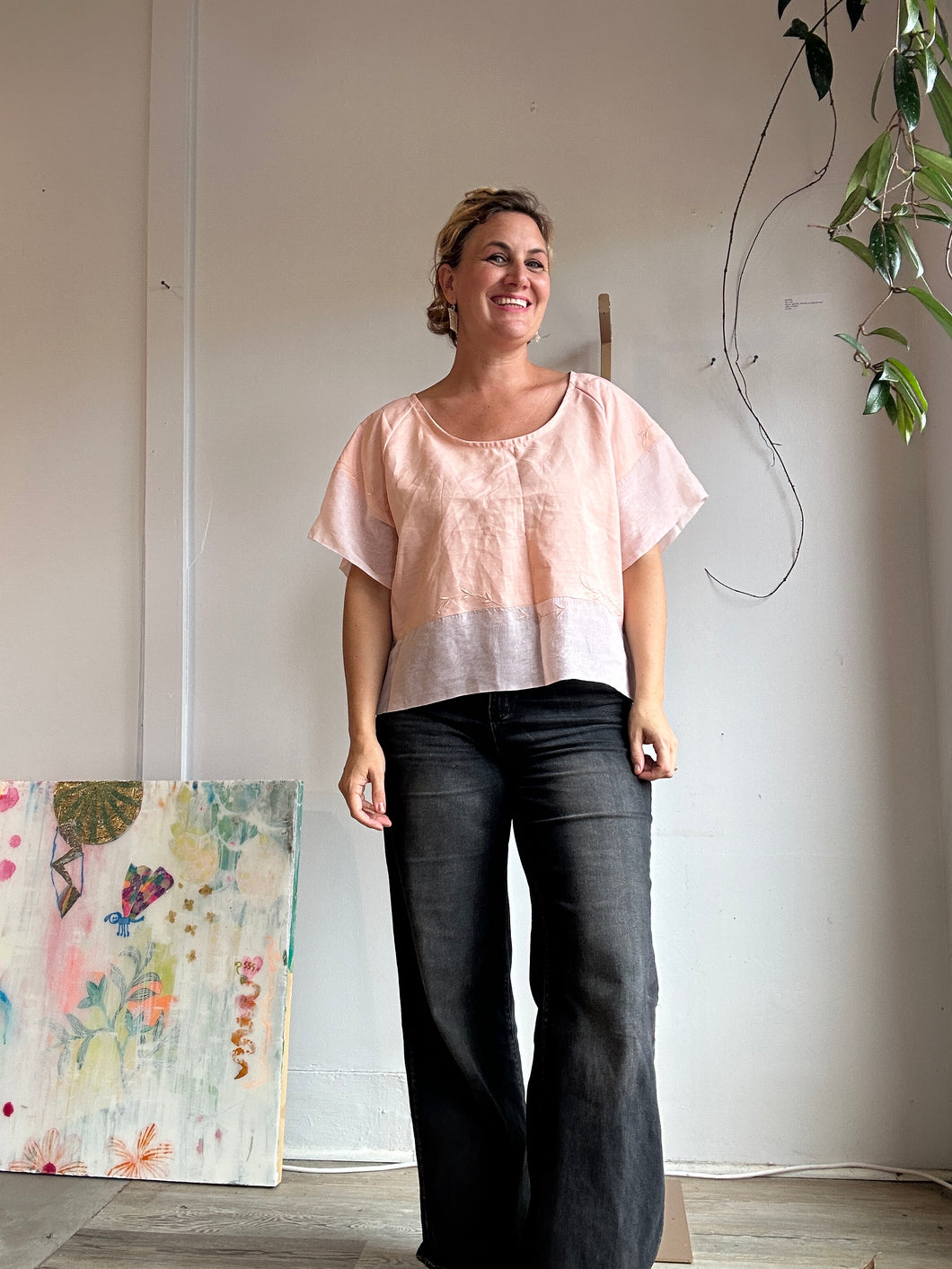 Blush linen and silk top