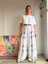 Load image into Gallery viewer, Blue floral vintage tablecloth pants