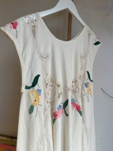 Load image into Gallery viewer, Floral appliqué vintage tablecloth dress