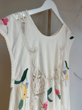 Load image into Gallery viewer, Floral appliqué vintage tablecloth dress