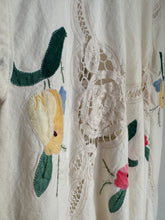 Load image into Gallery viewer, Floral appliqué vintage tablecloth dress