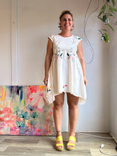 Load image into Gallery viewer, Floral appliqué vintage tablecloth dress