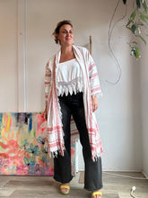 Load image into Gallery viewer, Upcycled red and white woven blanket jacket