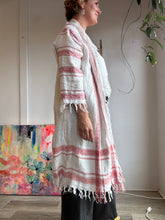 Load image into Gallery viewer, Upcycled red and white woven blanket jacket