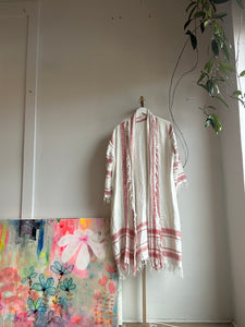 Upcycled red and white woven blanket jacket