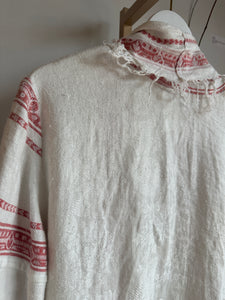 Upcycled red and white woven blanket jacket