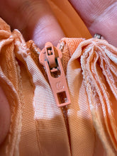 Load image into Gallery viewer, V26046 peach gown with shoulder, neck ruffle