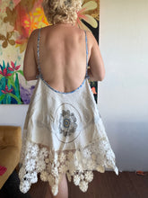 Load image into Gallery viewer, 26145 Vintage Tablecloth Dress with Hand Embroidered Flowers &amp; Crocheted Trim