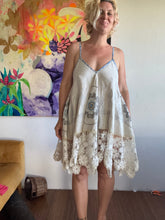 Load image into Gallery viewer, 26145 Vintage Tablecloth Dress with Hand Embroidered Flowers &amp; Crocheted Trim