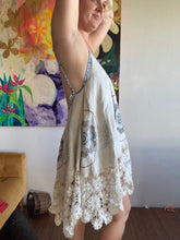 Load image into Gallery viewer, 26145 Vintage Tablecloth Dress with Hand Embroidered Flowers &amp; Crocheted Trim