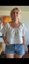 Load image into Gallery viewer, 26138 White-on-White Hand Embroidered Linen Tablecloth Crop Top