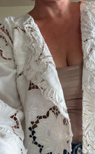 Load image into Gallery viewer, Vintage Tablecloth Jacket — Embroidered Linen with Cutwork