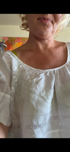 Load image into Gallery viewer, 26138 White-on-White Hand Embroidered Linen Tablecloth Crop Top