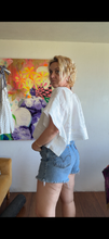 Load image into Gallery viewer, 26138 White-on-White Hand Embroidered Linen Tablecloth Crop Top