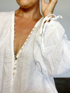 Button up linen trapeze dress
