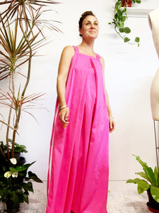 35/100 double box pleat long pink dress