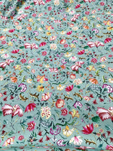 Load image into Gallery viewer, Organic cotton interlock in garden floral sea foam green