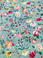 Load image into Gallery viewer, Organic cotton interlock in garden floral sea foam green