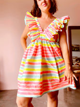 Load image into Gallery viewer, Neon stripped ruffle dress